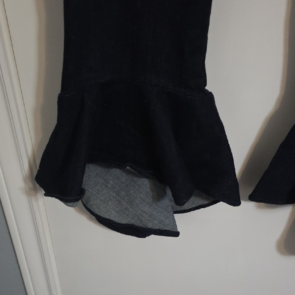 Donna DEGNAN Dark Denim Flared Ruffle Hem Jeans Sz 8 - Picture 3 of 10